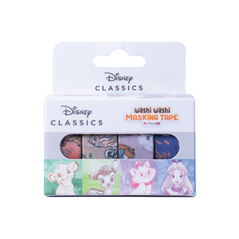 Packaging of Disney Classics washi tape with character illustrations on a white background