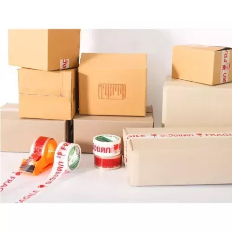 เทปพิมพ์ลาย ระวังแตก Fragile Tape 2 นิ้ว x 50 หลา (พื้นใส ตัวอักษรสีแดง)